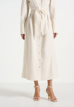 Fern - Linen Midi Shirt Dress With Tie Waist - Natural