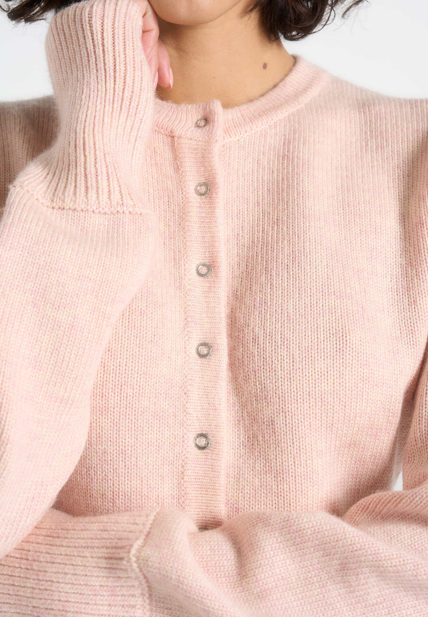 Mayla - Knitted Cinch Waist Cardigan - Pale Pink