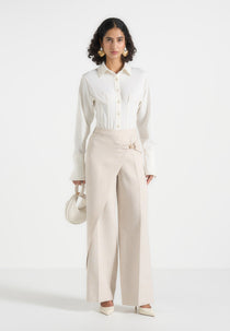 Beryl - Wrap Tailored Pants With Hardware Detail - Cream
