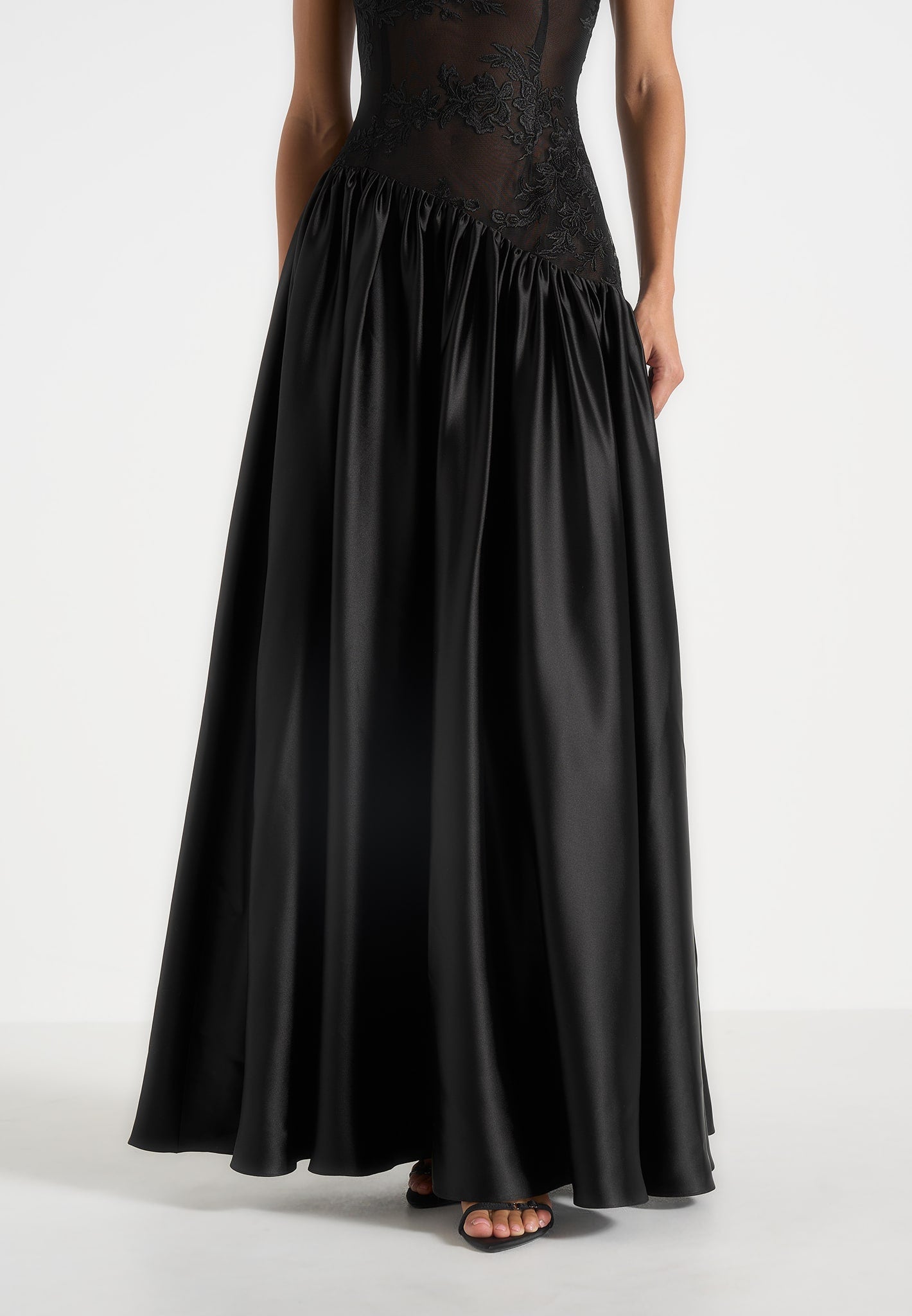 slim fit dress slacks Black Boat Neck Lace Fit and Flare Maxi Dress for Women main image 1