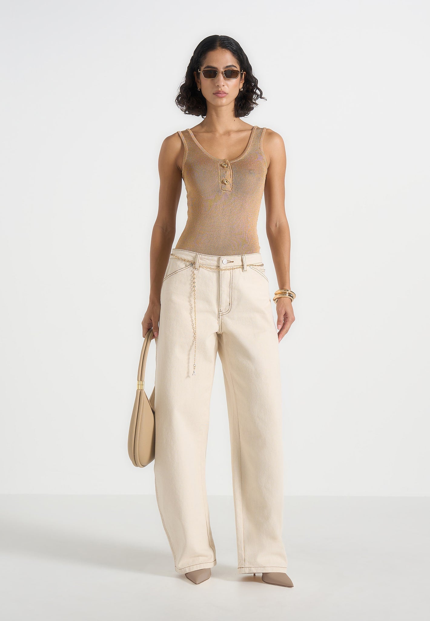 Enora - Hourglass Jean With Chain - Cream 