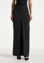 Regine - Tailored Box Pleat Maxi Skirt - Black