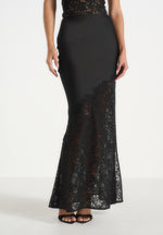 Belle - Satin and Lace Maxi Skirt - Black
