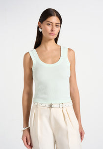 Liane - Scoop Neck Ribbed Cotton Vest - Mint Green
