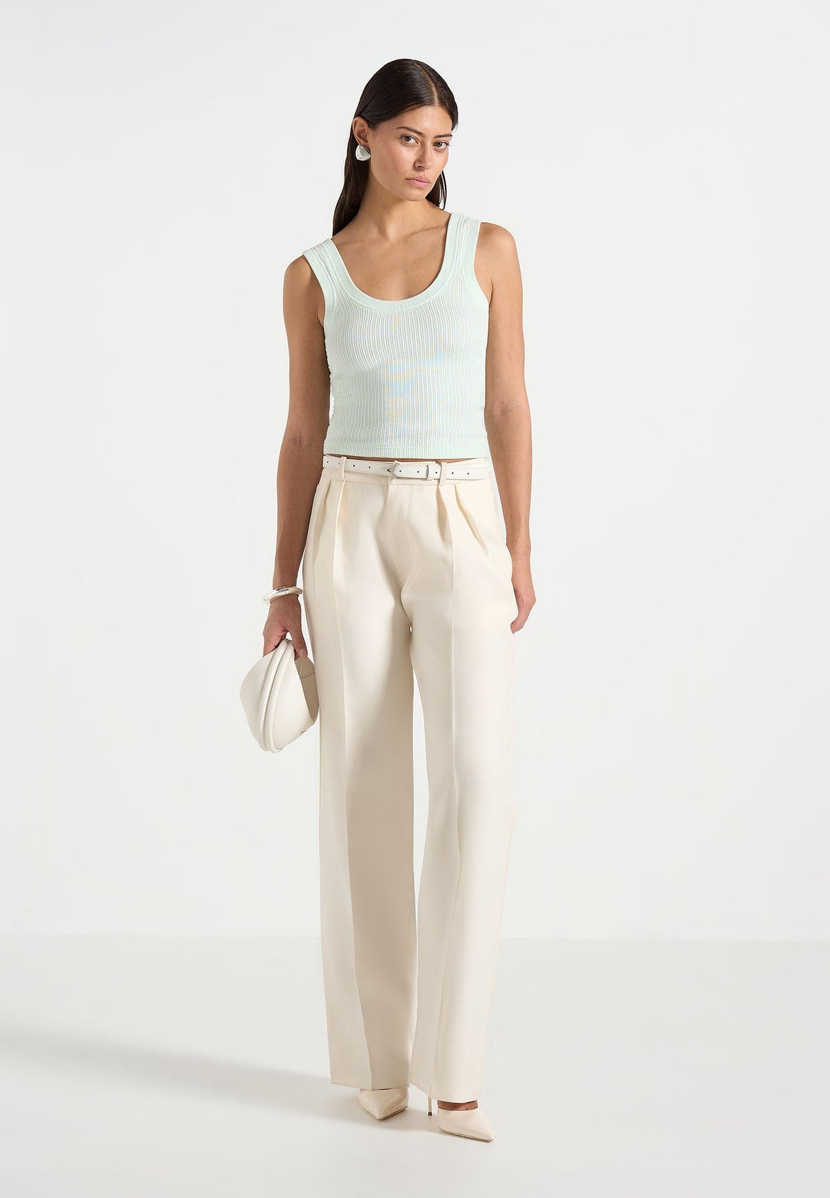 VS001 - Scoop Neck Ribbed Cotton Tank Top - Mint Green