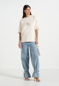 TS008 - Unisex Floral Eiffel Cotton T-Shirt - Cream