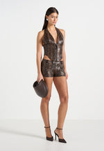 sloane-python-halterneck-corset-top-brown