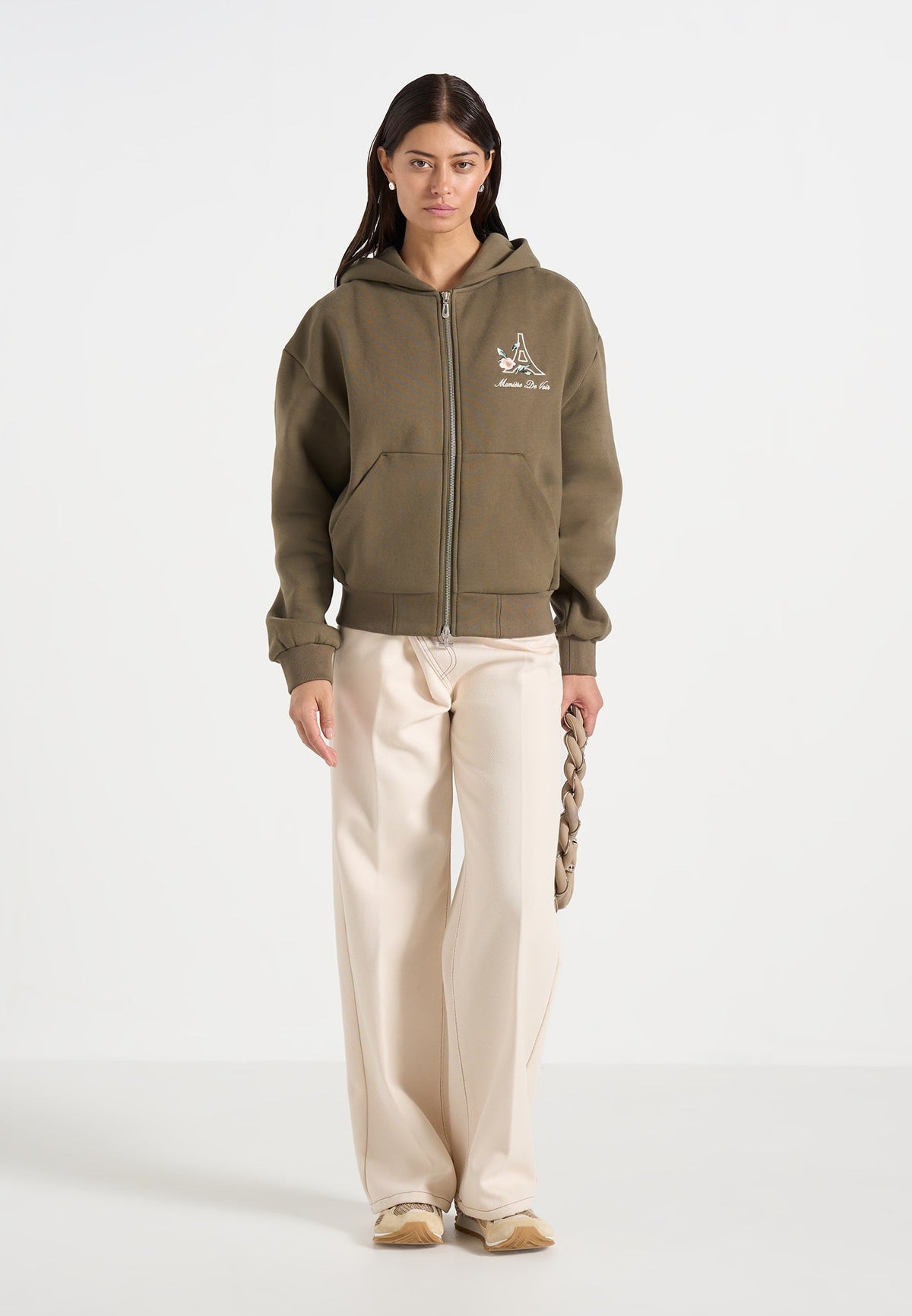 JS009 - Unisex Floral Eiffel Zip Hoodie - Olive