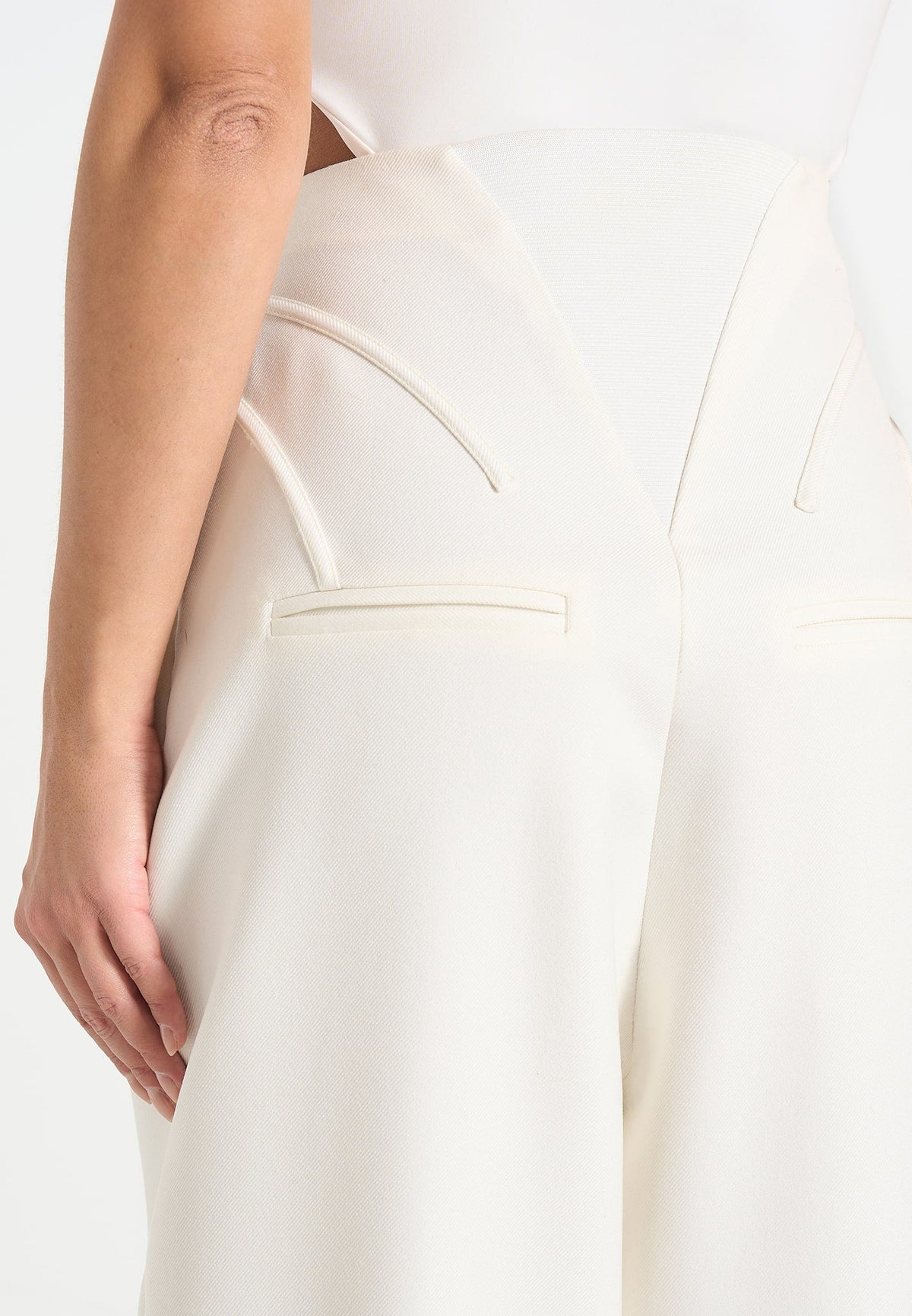 Rena - High Waisted Corset Sculptural Pants - Off White