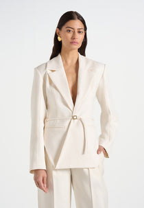 Yuna - Plunge Tailored Blazer With Belt - Cream