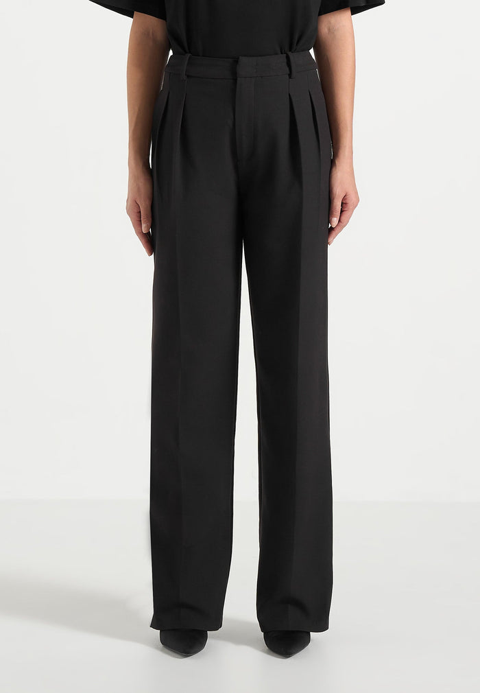 Julie - Tailored Twin Pleat Trousers - Black