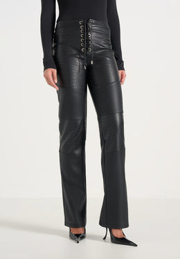 seren-croc-embossed-lace-up-pants-black