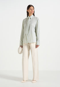 Dylan - Unisex Pinstripe Long Sleeve Shirt With Detachable Tie - Sage