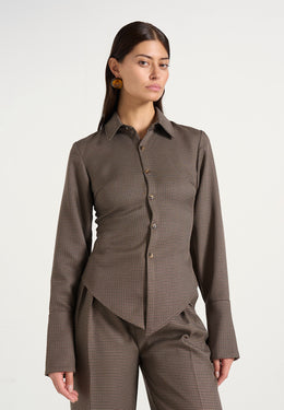 sonia-houndstooth-cinch-shirt-brown