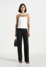 Abigail - Hardware Detail Open-Back Tie Crop Top - White
