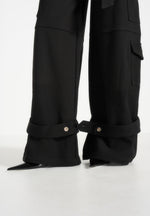 Natalie - Belted Wide Leg Strap Cuff Cargo Pant - Black