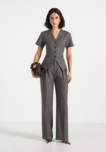 Yolanda - Tailored Peplum Waistcoat - Grey Speckle