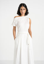 Yara - Asym Tie-Waist Cotton Midi Dress - White
