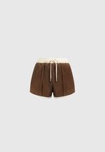 Delina - Contrast Velour Mini Shorts - Brown