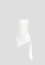 Valeska - Satin Corset Lace Sash Mini Dress - White