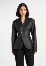 Ina - Leather Cinched Waist Kimono Blazer - Black
