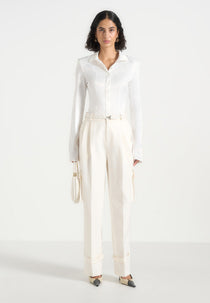 Danielle - Tailored Pleated Cargo Pants - Off White