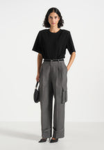Danielle - Tailored Pleated Cargo Pants - Grey Marl