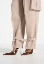 Danielle - Tailored Pleated Cargo Pants - Beige
