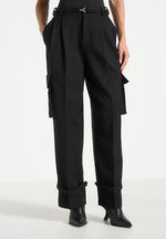 Danielle - Tailored Pleated Cargo Pants - Black