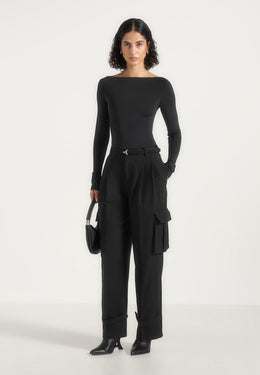 textured-tailored-pleated-cargo-pants-black