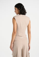 Laurence - Tailored Asym Wrap Waistcoat - Beige