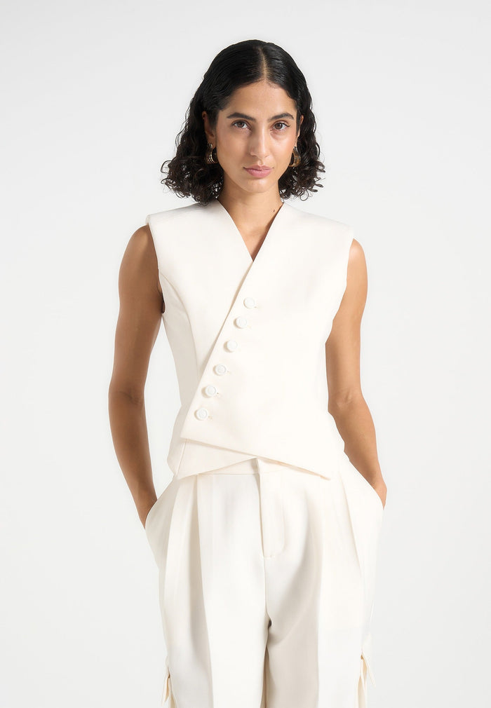 Laurence - Tailored Asym Wrap Waistcoat - Off White