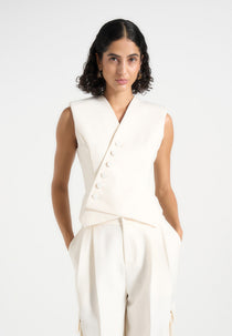 Laurence - Tailored Asym Wrap Waistcoat - Off White