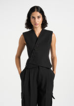 Laurence -  Tailored Asym Wrap Waistcoat - Black
