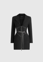 Corset Blazer Dress with Chain - Black