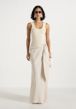 Holly - Linen Asymmetric Wrap Tie Maxi Skirt - Natural