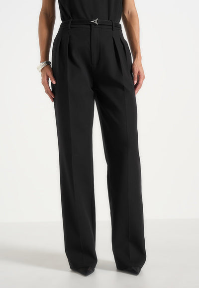 Julie - Tailored Twin Pleat Pants - Black