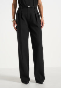 Julie - Tailored Twin Pleat Pants - Black