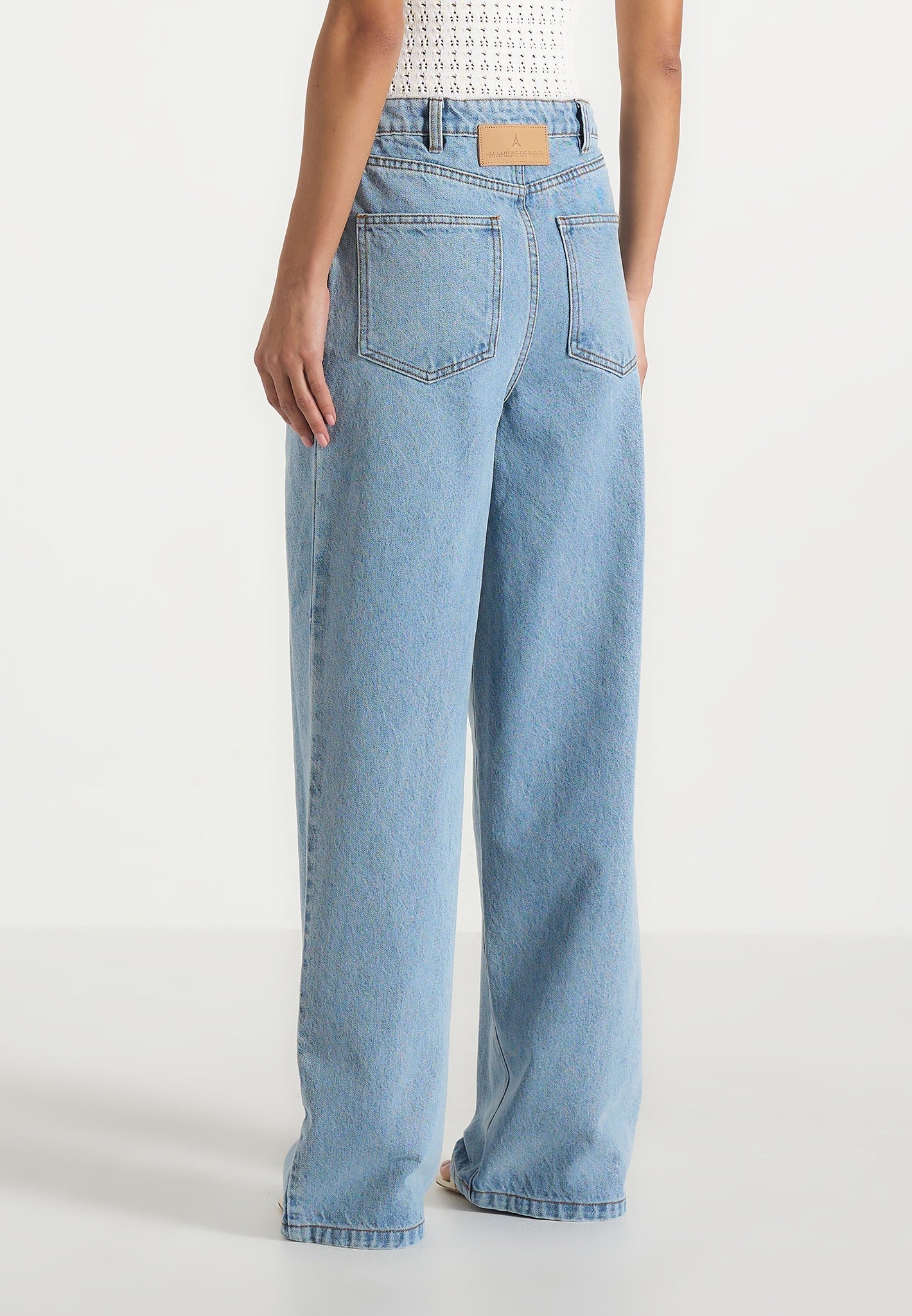 Lucy - Twin Pleat Wide-Leg Denim Jeans - Mid Blue