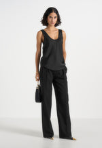 Mathilda - Satin Scoop Neck Open Back Vest - Black