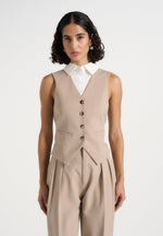 Irene - Collar Detail Cinched Waistcoat - Beige/White