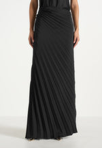 Fiona - Satin Fan Pleat Maxi Skirt - Black