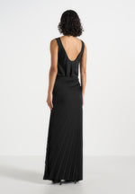 Fiona - Satin Fan Pleat Maxi Skirt - Black