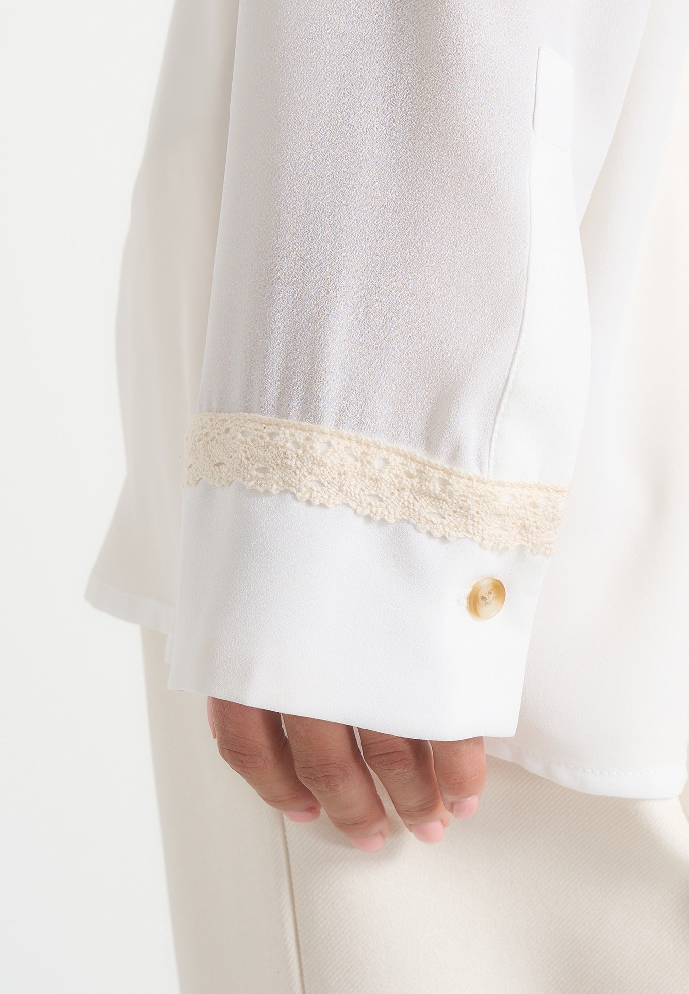 Mya - Crochet Detail Georgette Shirt - Off White