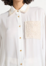 Mya - Crochet Detail Georgette Shirt - Off White
