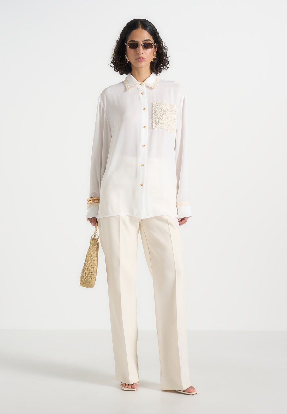 Mya - Crochet Detail Georgette Shirt - White