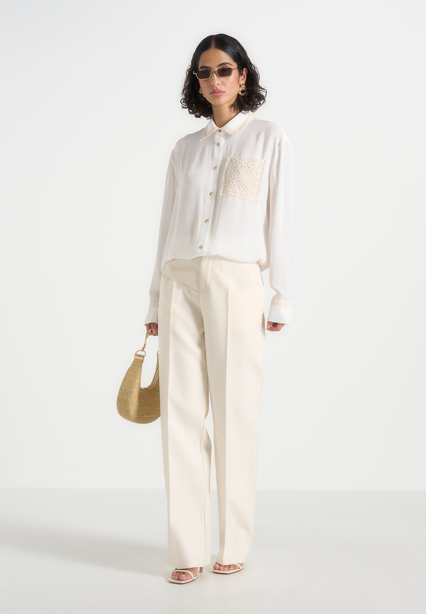 Mya - Crochet Detail Georgette Shirt - Off White