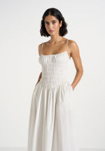 Elva - Smocked Waist Cotton Maxi Dress - White