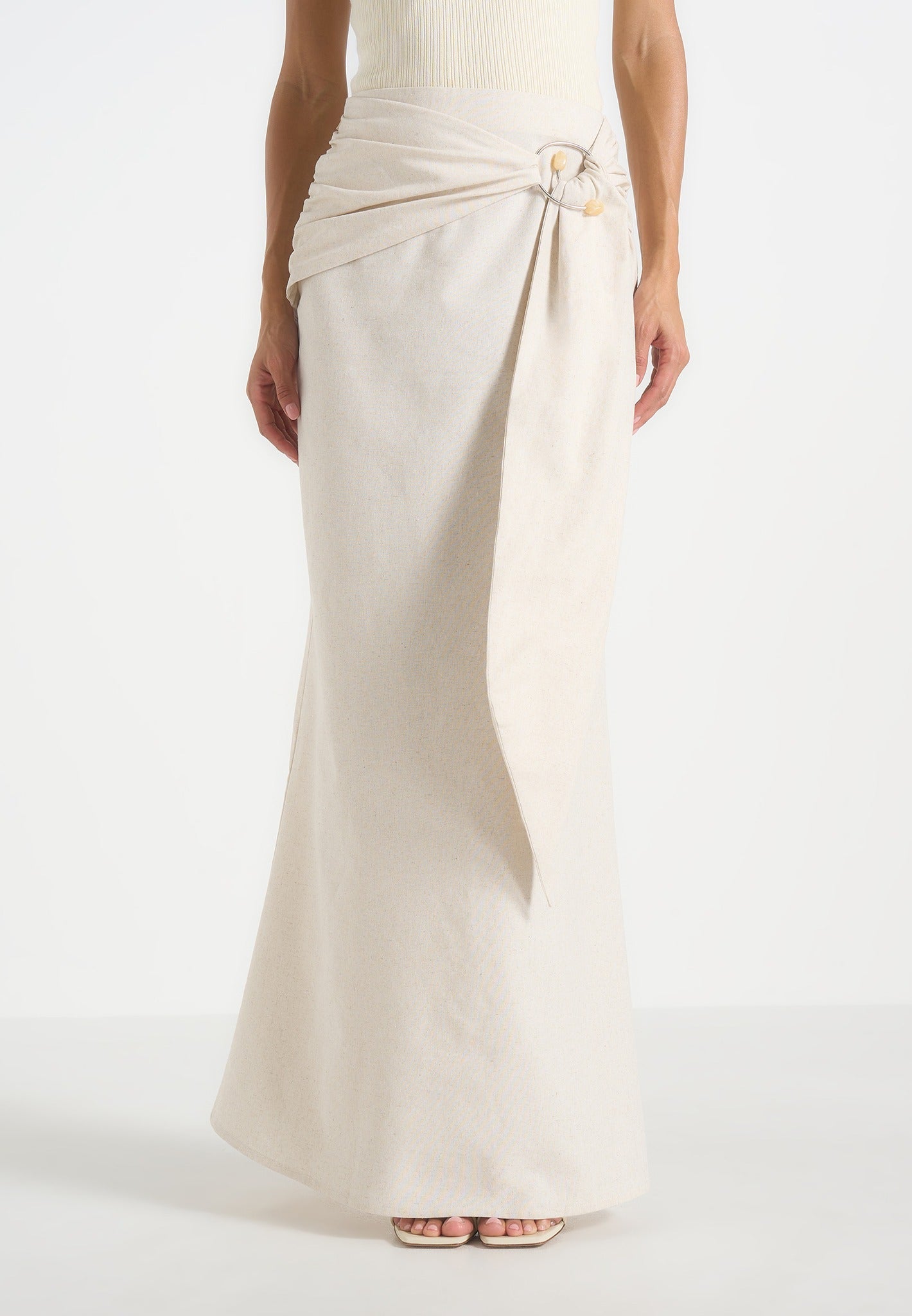 Holly - Linen Asymmetric Wrap Tie Maxi Skirt - Natural 