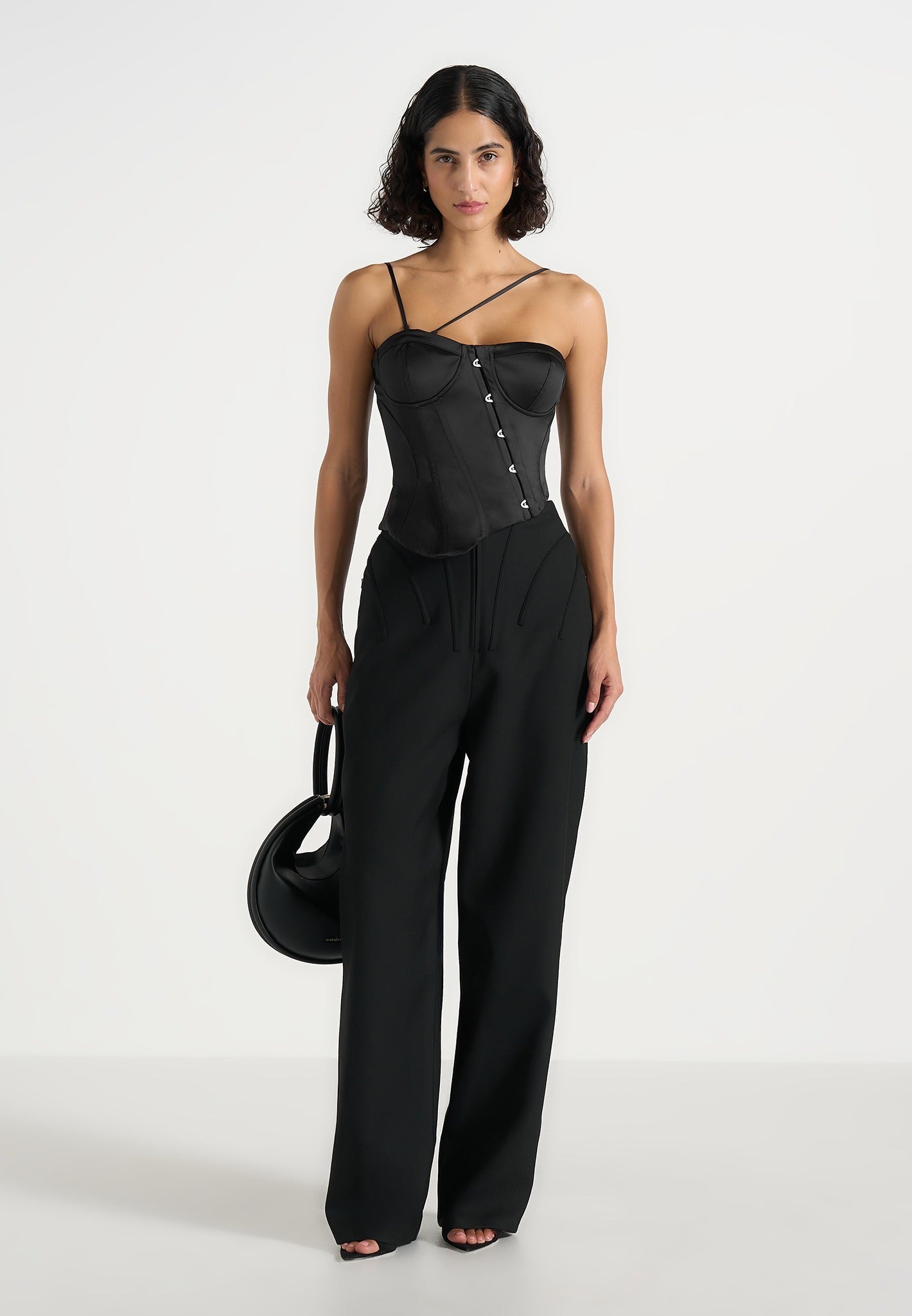Aurelia - Asymmetric Satin Corset Top - Black 